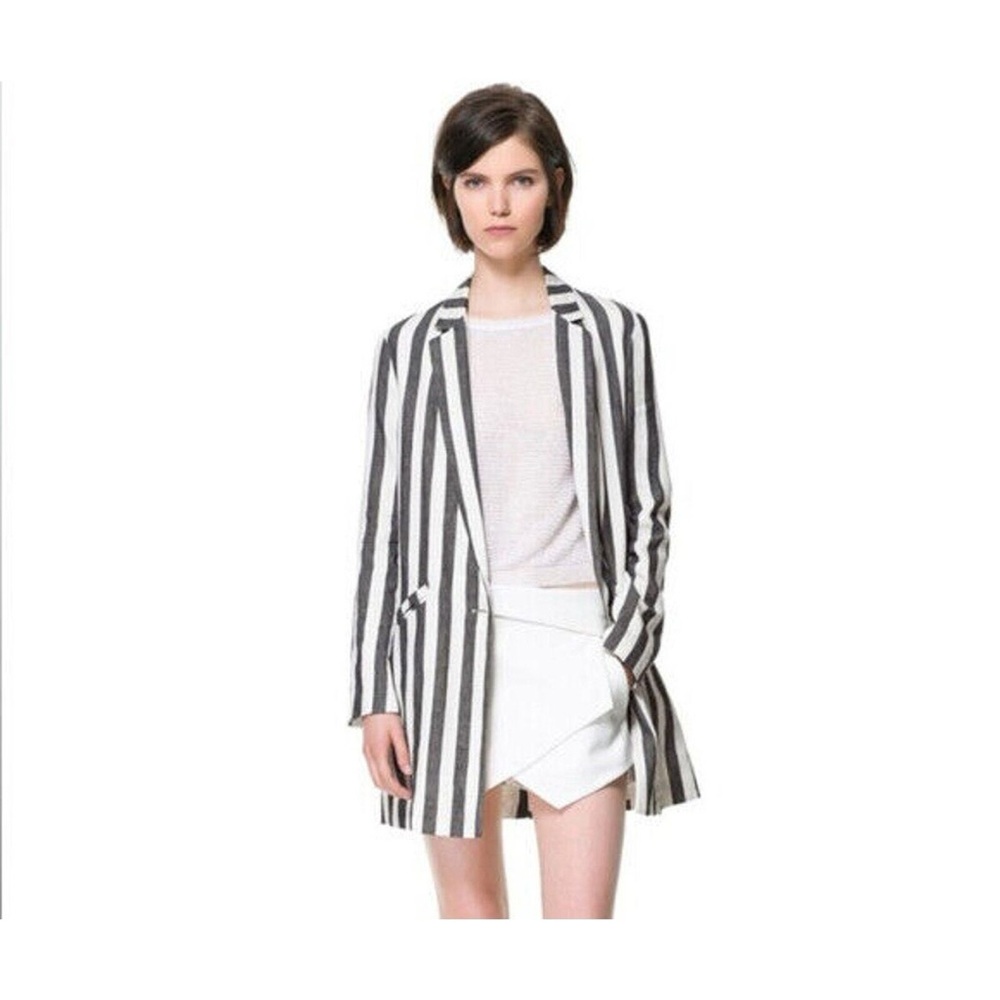 Zara Black and White Striped Blazer